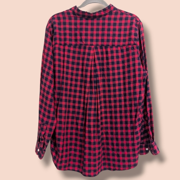 Grayson Red Checked Plaid Lyocell Lightweight V-Neck The Hero Button-Up Shirt LG - Picture 3 of 10